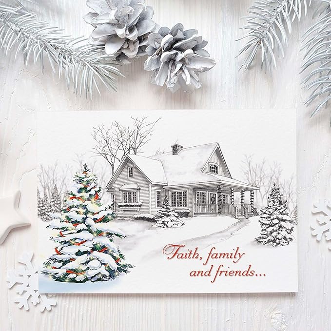 Current Winter Home Personalized Religious Christmas Cards with Envelopes - Set of 18 Large 5 x 7-Inch Folded Cards, Faith Holiday Greeting Card Value Pack, Add Names or Text