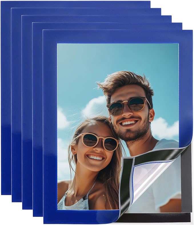 uxcell 5 Pcs Magnetic Sign Holder, 5" x 7" Self-Adhesive Magnetic Wall Signs Holder Magnetic Picture Frame Document Holder for Home Office Wall Window Displays, Dark Blue