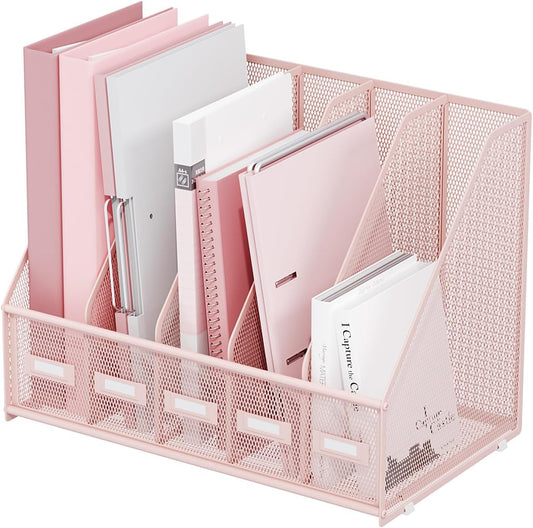 Marbrasse File Organizer for Desk,Desk File Organizer with 5 Vertical Compartments Mesh Magazine File Holder for Office School