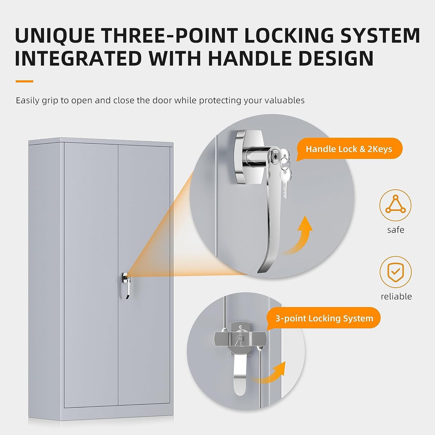 INTERGREAT Garage Storage Cabinets with Doors and Shelves, 72" Steel Tool Locking Cabinet, Metal Storage Cabinet for Home Office, Warehouse, School (Cement Grey)