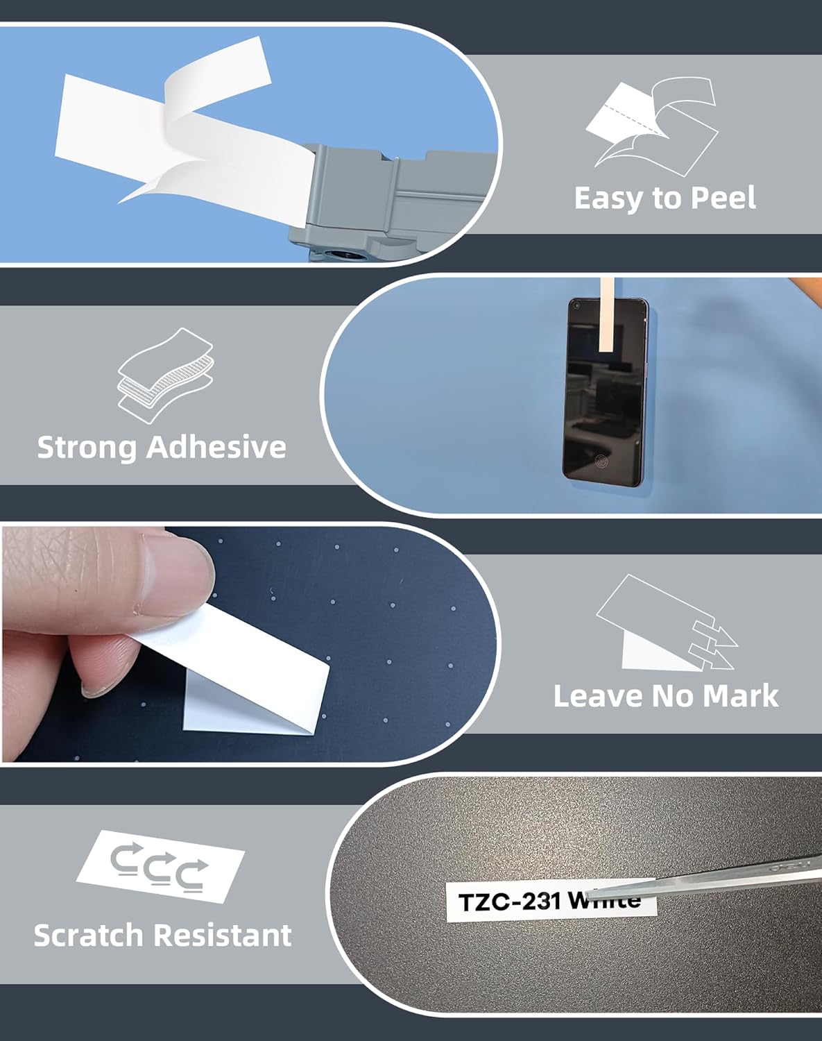 12mm 0.47 Laminated Replacement for Brother Label Maker Tape, P-Touch Label Tape, Tze 231, Compatible with Brother P Touch Label Maker PT-D210 PT-H110 PT-D220 PT-D400, 6-Pack