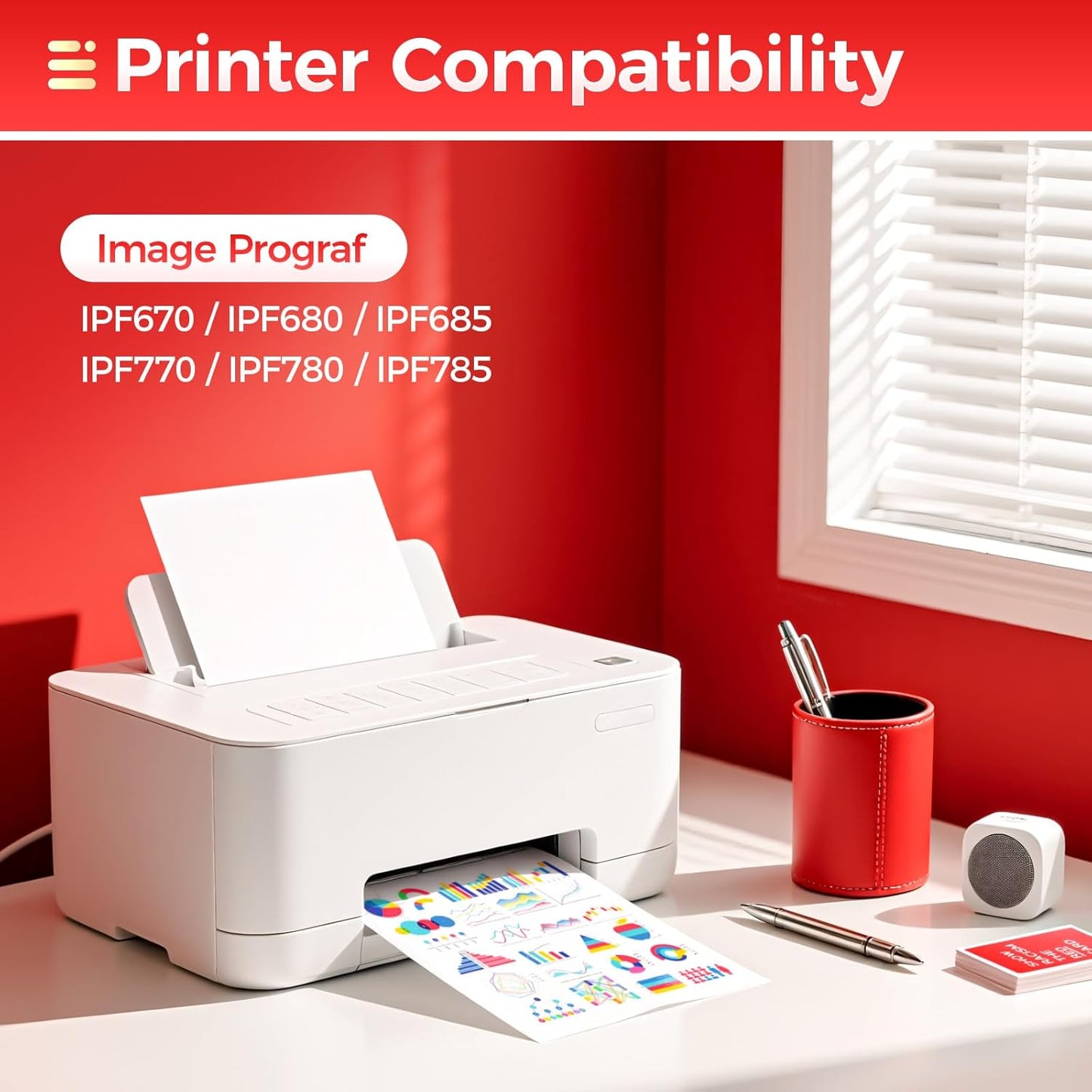 PFI-107 Ink Tank Set 5-Pack 130ml High Capacity Replacement for Canon PFI-107 PFI107 Ink Cartridges Compatible with Canon Color imagePROGRAF iPF670 iPF680 iPF685 iPF770 iPF780 iPF785 Inkjet Printer