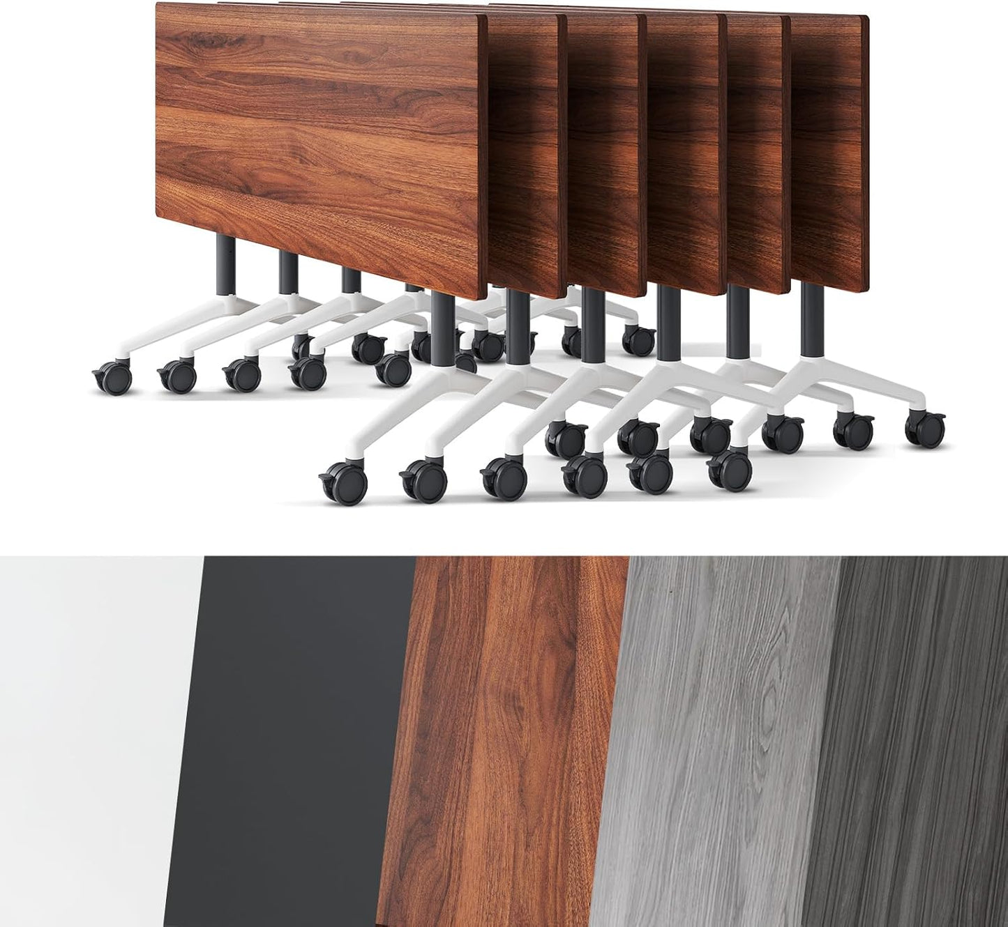Conference Room Table, Folding Conference Tables,Thicken Grey Tabletop,Flip Top Wooden Seminar Meeting Room Table for Conference Room Offices (6, Walnut, 61.0“)