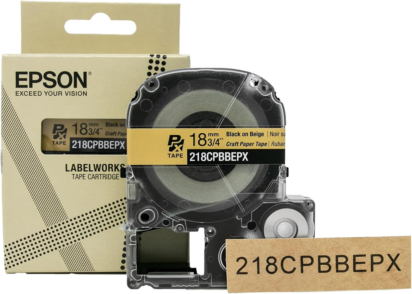 Epson LABELWORKS 218CPBBEPX Genuine Craft Paper Tape Cartridge - Black on Beige Craft Paper Label Maker Tape - 3/4" (18MM) Wide, 16.5'