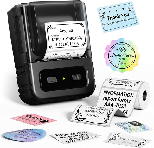 Label Maker, M102 Label Printer Bluetooth Label Machine with Tapes 1000+ Icons 300+Templates for Small Business, Office, Home, Kid School Items, Black