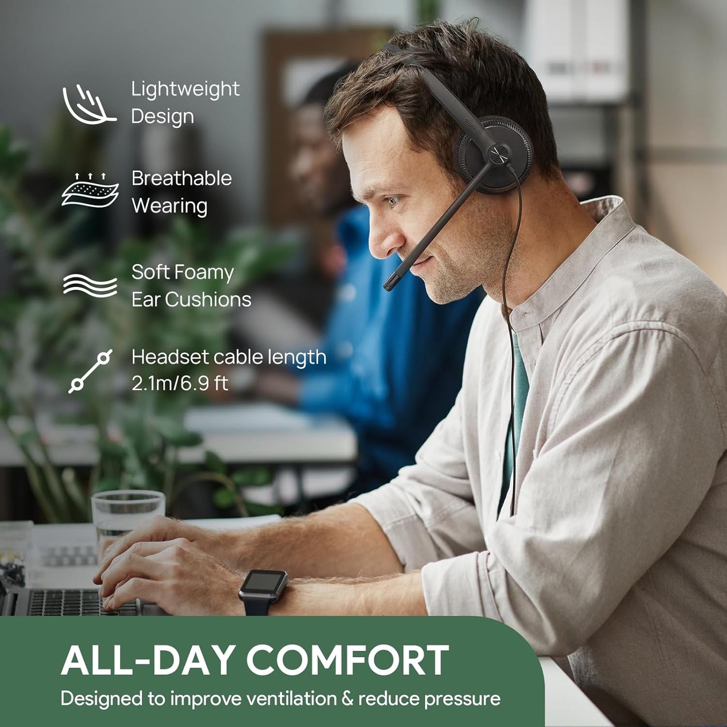 Yealink UH34 USB Headset with Mic,Stereo Wired Headphones with Noise Cancelling Microphone,Professional Work Headset VoIP Phone PC Computer Call Center Office(Ultra Light)