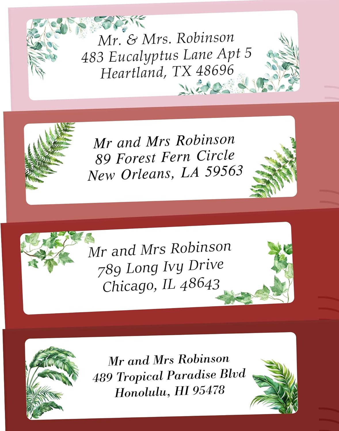Personalized Return Address Labels Greenery - High Gloss Custom Mailing Labels on Sheets - Self-Adhesive Return Stickers for Envelopes with Crisp Printing Design (50-1000)