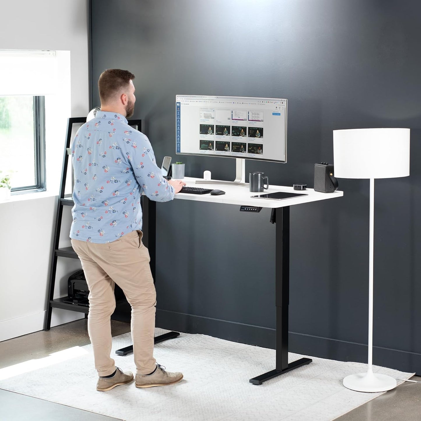 VIVO Electric 60 x 30 in Standing Desk, Memory Height Adjustment, 1B Series, White Top Black Frame, DESK-KIT-1B6W-30