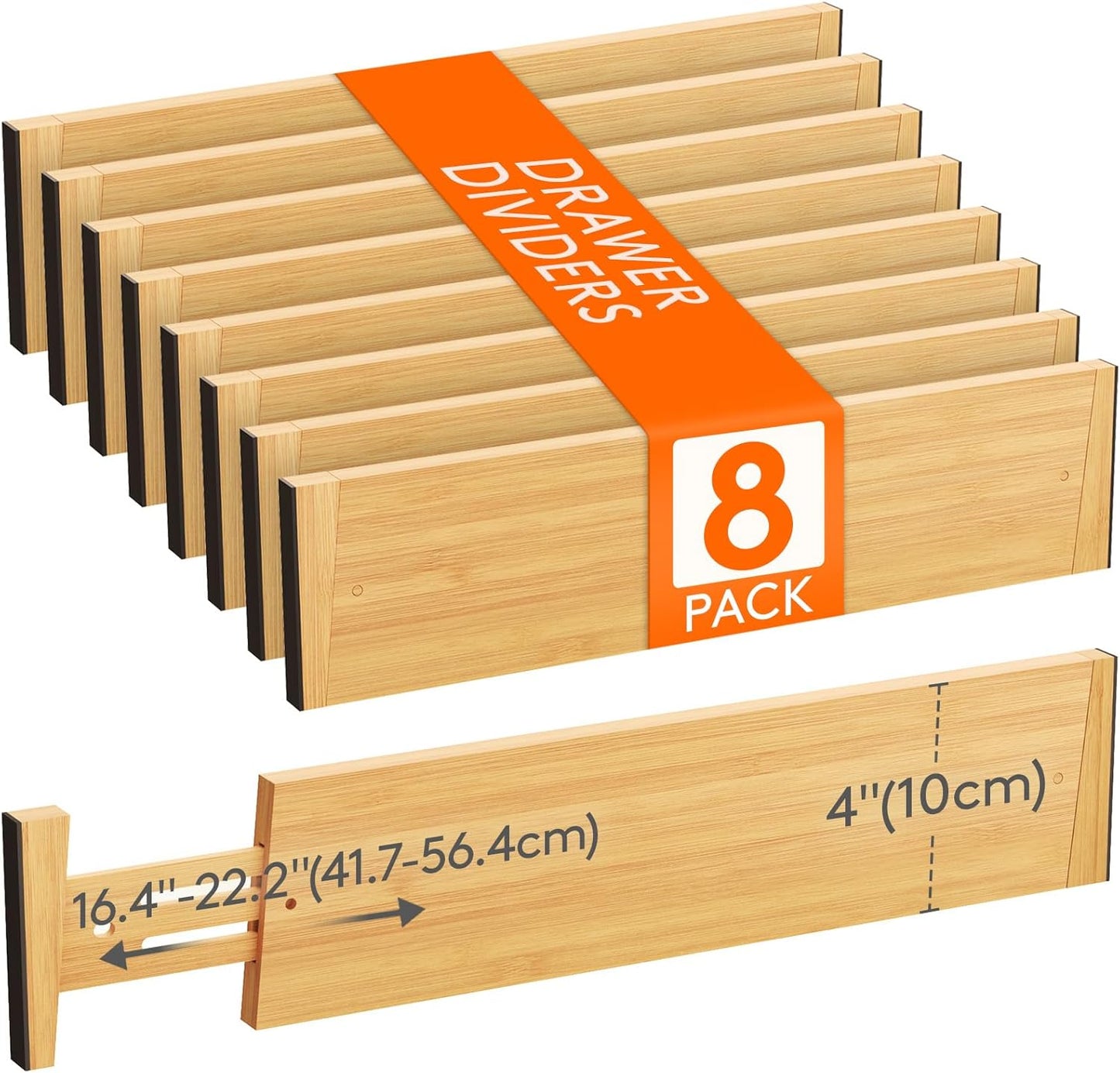 Lifewit 8 Pack Drawer Dividers Bamboo 4" High, 16-22" Adjustable Drawer Organizers for Clothes, Expandable Dresser Separators in Bedroom/Bathroom/Kitchen/Fridge/Office Organization and Storage