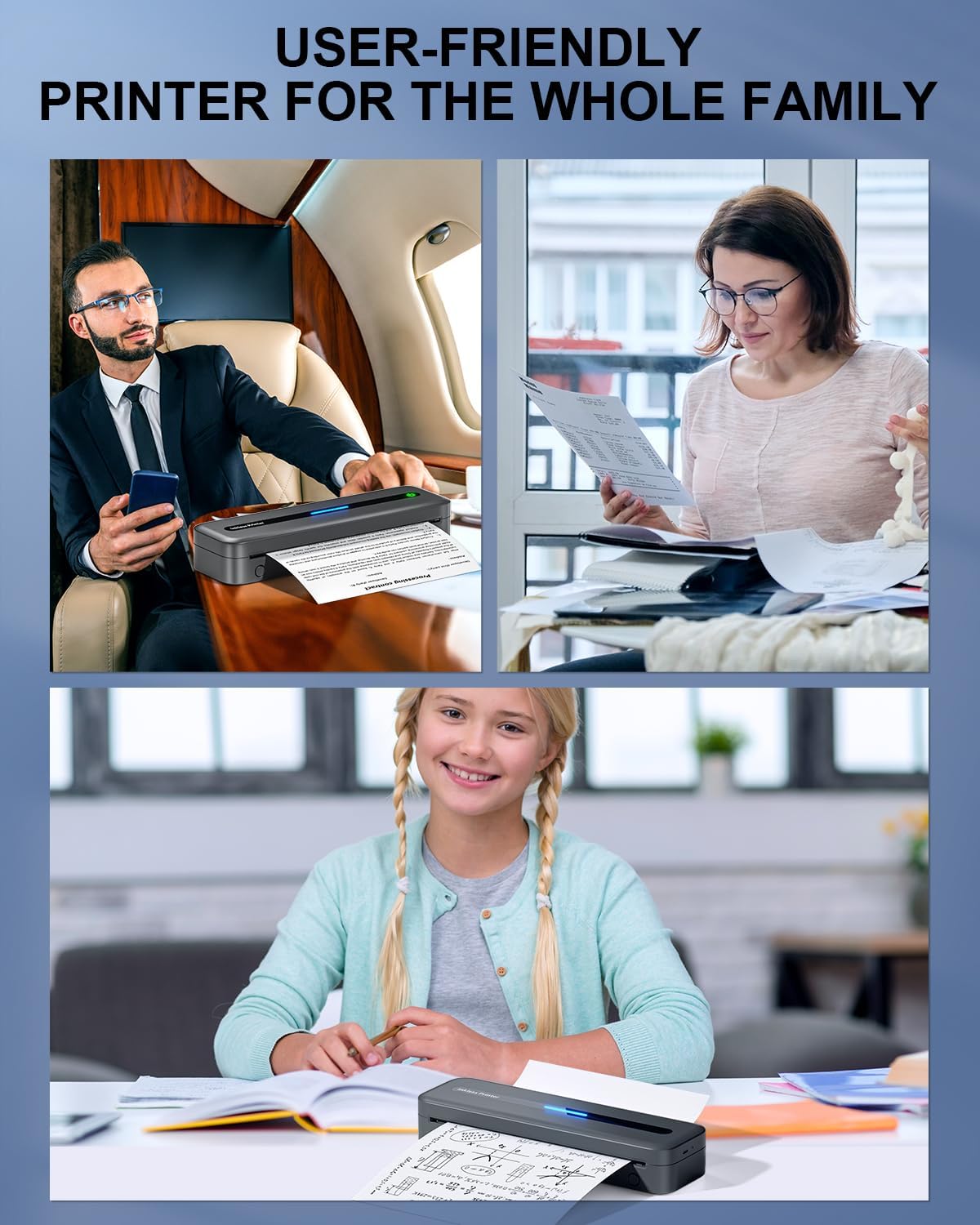 COLORWING Portable Printers Wireless for Travel, 300DPI Mini Compact Inkless Printer, Thermal Bluetooth Printer Compatible with Android and iOS Smartphone & Tablet & Laptop - Gray