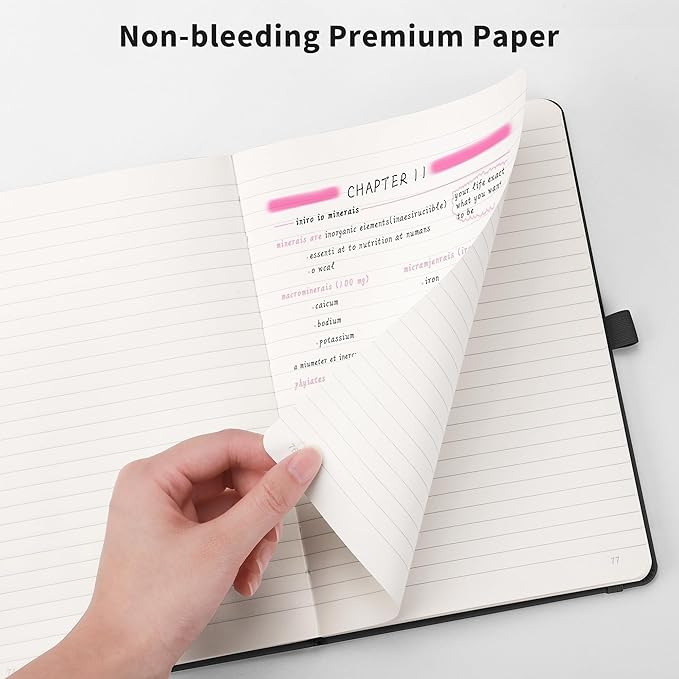 RETTACY Lined Journal Notebook, 192 Numbered Pages, A5 Medium Size (5.7'' x 8.3''), for Men & Women, Journaling, Writing, Work & Office, Leather Hardcover, 100 GSM Thick Paper (Pink)