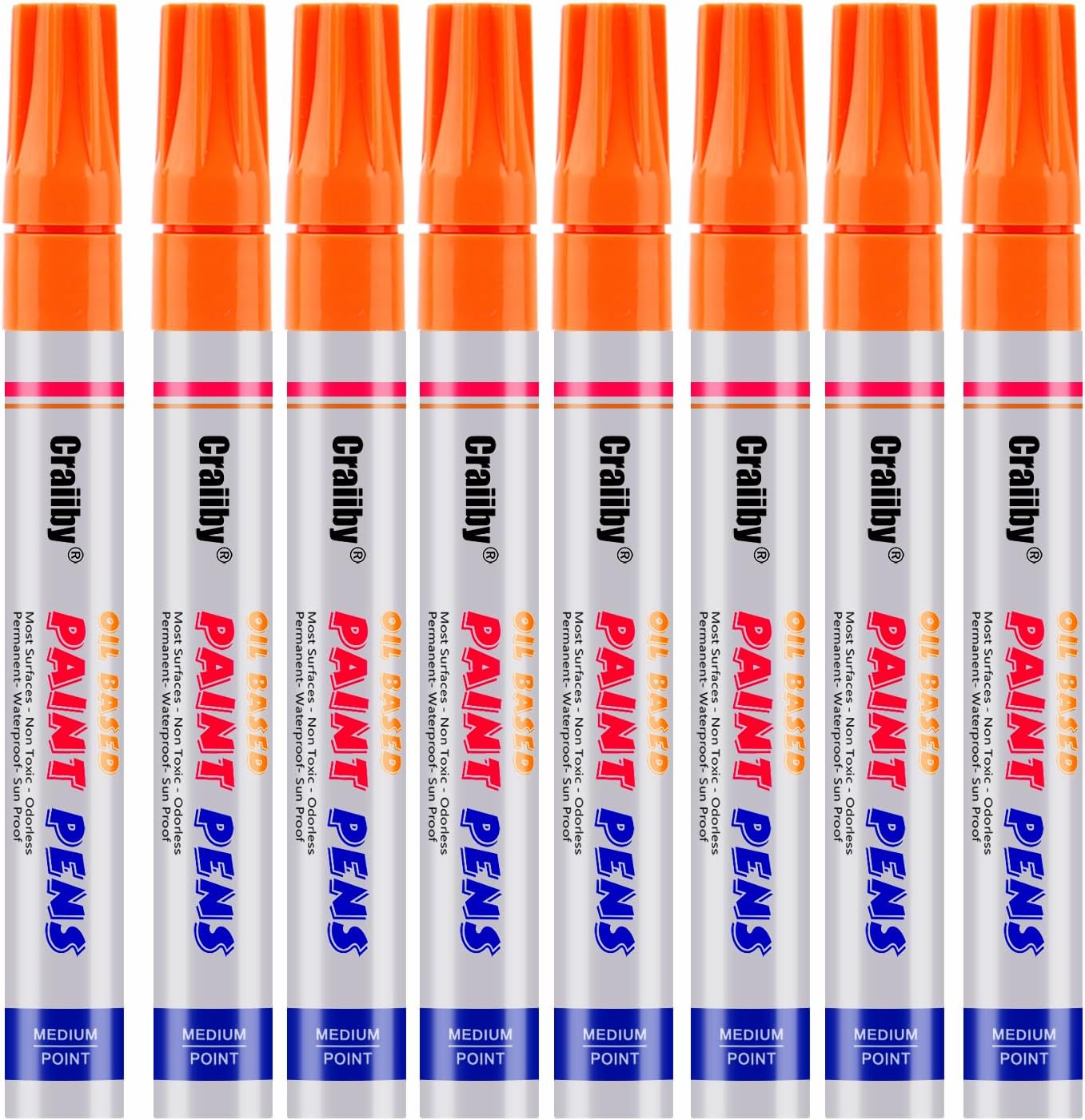 Orange Paint Markers, 8 Pack Oil-Based Waterproof Quick Dry Permanent Paint Pen Set for Rocks Painting, Wood, Fabric, Plastic, Canvas, Glass, Mugs, Metal, Tire, Stone, DIY Craft