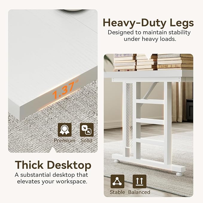 Coleshome 71 Inch Executive Desk with USB Ports, Large Computer Desk with Extra Thick, Long Mordern Office Workstation, Business Furniture for Home Office, White