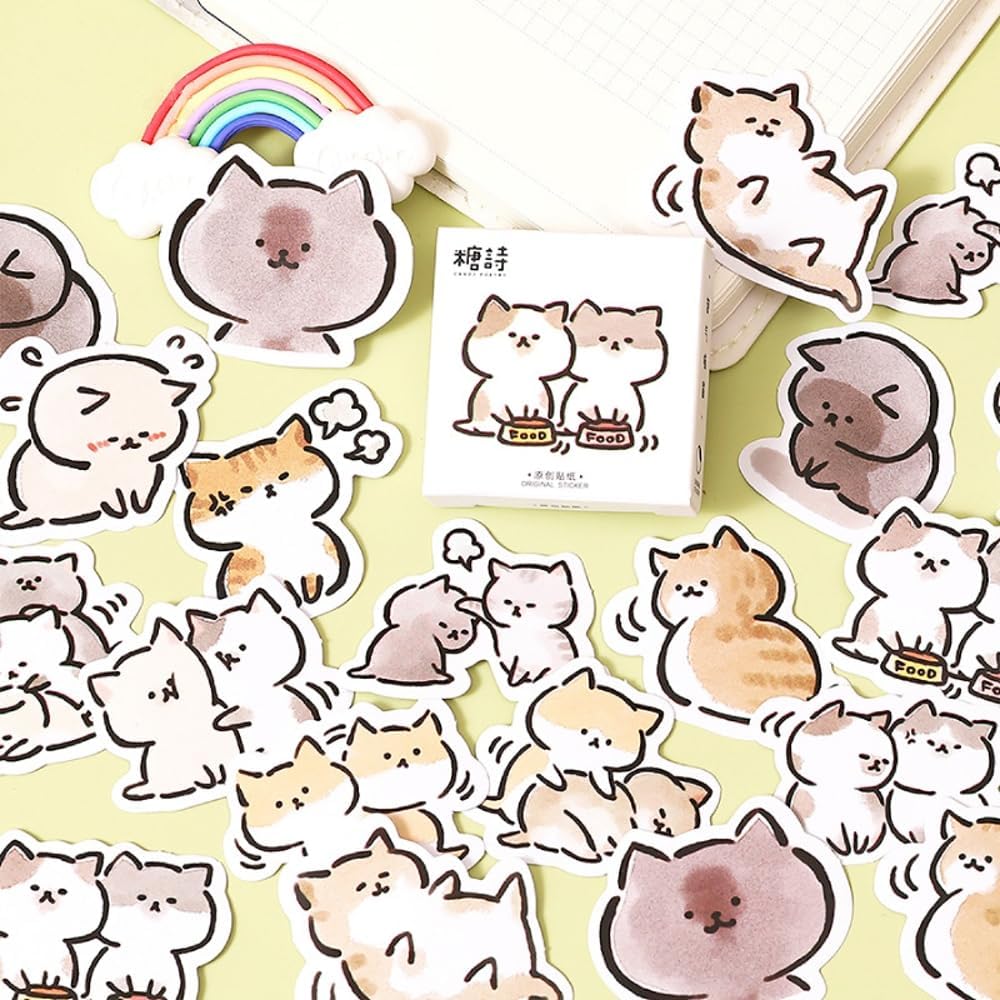 45pcs Cute Cat Stickers for Scrapbooking, Bullet Journal, DIY Decoration, Planners, Suitcase, Diary, Notebooks, Album, Laptop, Phone Cases, and Art Crafts