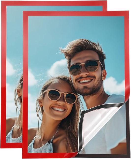 uxcell 2 Pcs Magnetic Sign Holder, 11.7" x 16.5" Self-Adhesive Magnetic Wall Signs Holder Magnetic Picture Frame Document Holder for Home Office Wall Window Displays, Red