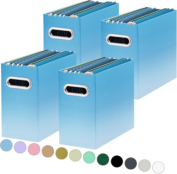 Oterri File Organizer, Small Storage Box, Cardboard File Folder Organizer, Collapsible File Box, Hanging File Organizer for Letter Size, Portable File Box, Only Box (Gradient Light blue,4 Packs)