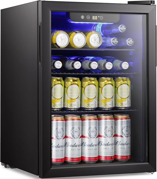 Antarctic Star Beverage Refrigerator Cooler-85 Can Mini Fridge Glass Door for Soda Beer Wine Stainless Steel Glass Door Small Drink Dispenser Digital Display for Home, Office Bar,2.4cu.ft