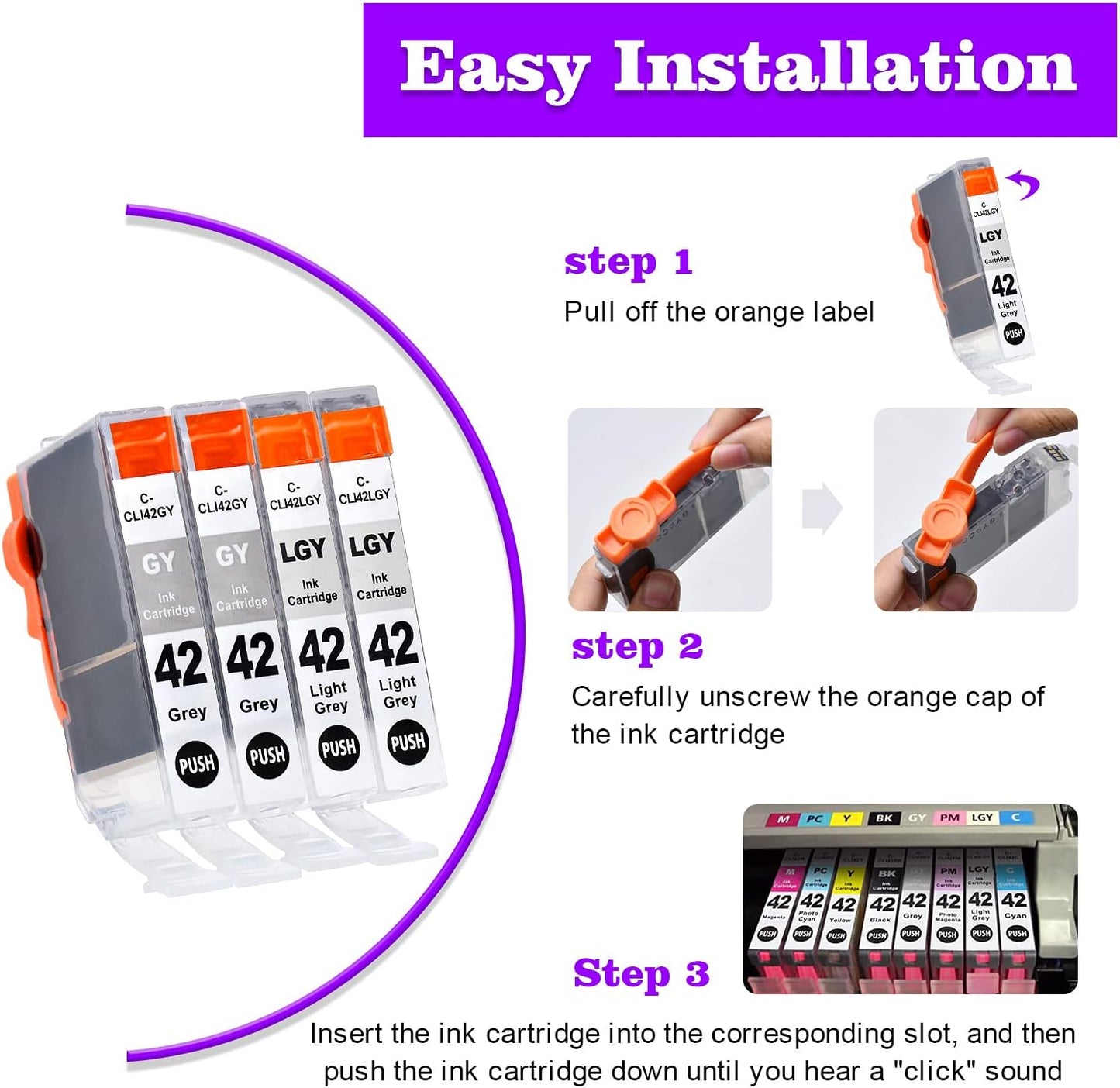 CLI-42 Pixma Pro-100 Ink Replacement for Canon CLI42 GY CLI-42 LGY Compatible Ink Cartridge Use for Pixma Pro-100 Pro-100s Printers 4 Value Pack (2 Gray, 2 Light Gray)