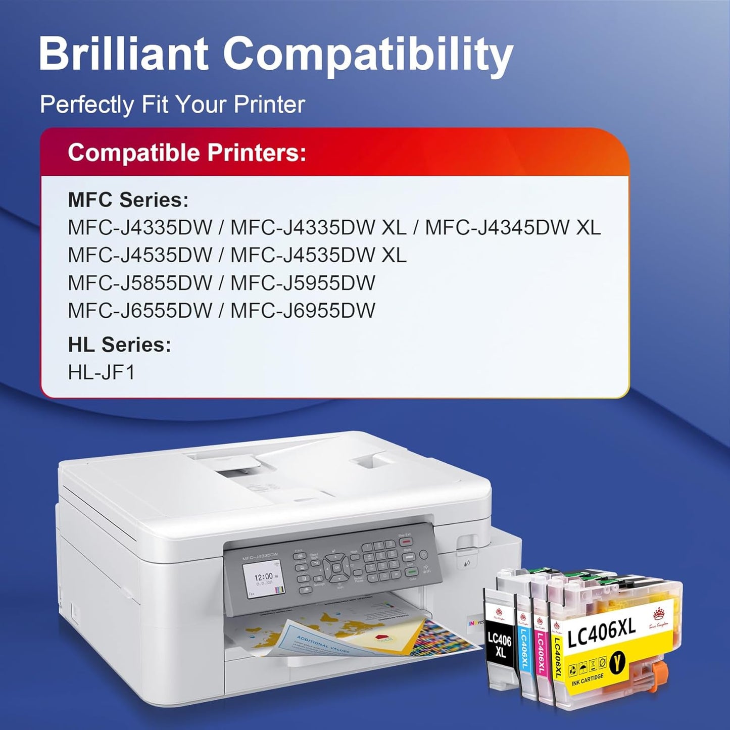 Toner Kingdom Compatible for LC406 LC406XL Ink Cartridges for Brother Printer Work with Brother MFC-J4335DW MFC-J5855DW MFC-J6555DW MFC-J6555DW MFC-J6955DW MFC-J4535DW Printer(High Yield，4-Pack)