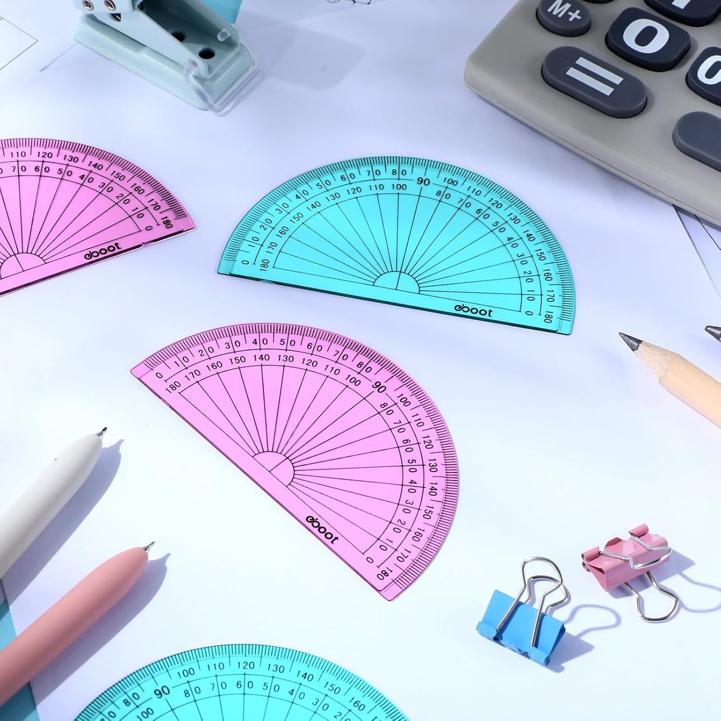 EBOOT 50 Pcs Math Protractors Plastic Protractor 180 Degrees, 4 Inches (Pink,Blue)