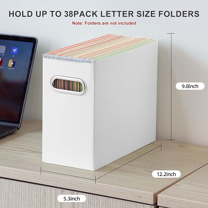 Oterri File Organizer, Small Storage Box, Cardboard File Folder Organizer, Collapsible File Box, Hanging File Organizer for Letter Size, Portable File Box with Handle, Only Box（White，6 Packs）