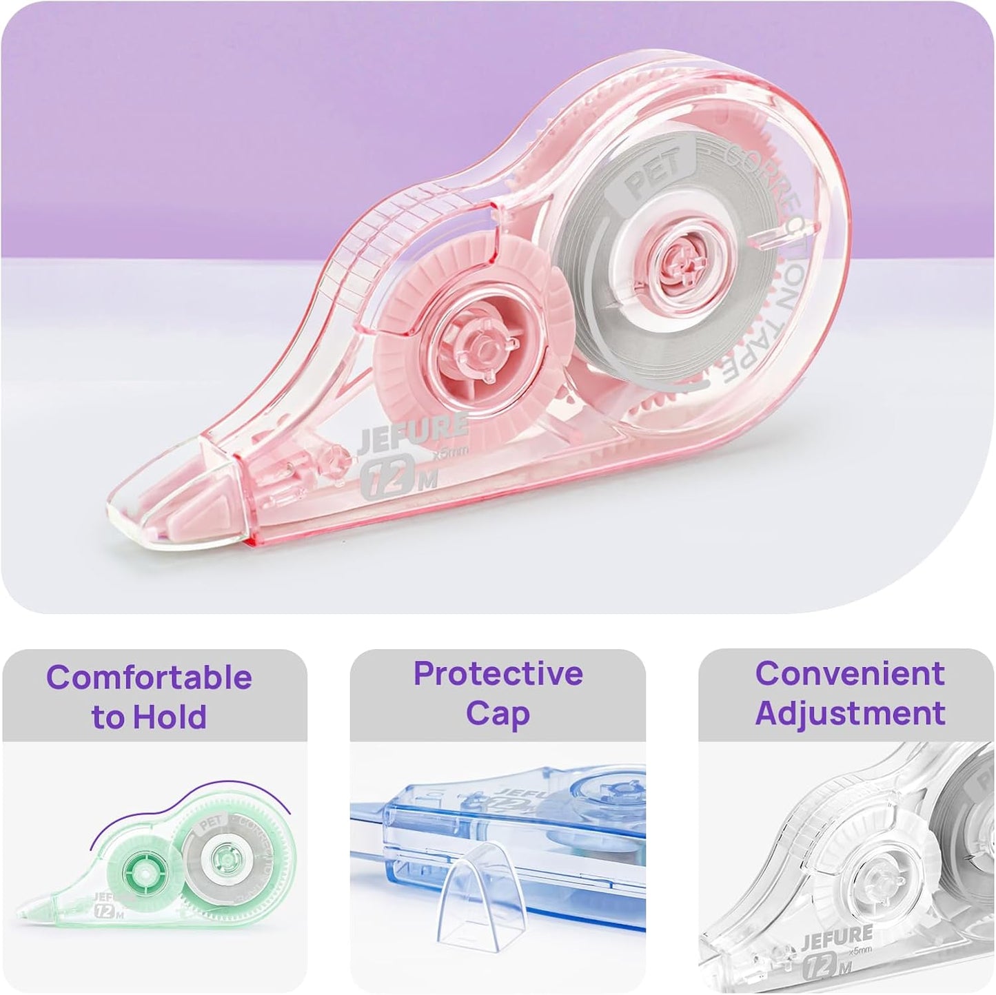 12 Pcs Colorful Core Correction Tape, 39.37 Ft White Wrong Out Tear-Resistant Bulk, Instant Corrections Easy to Use Applicator for School, Office, Note Taking, Journal (Tape Width 0.2 in)