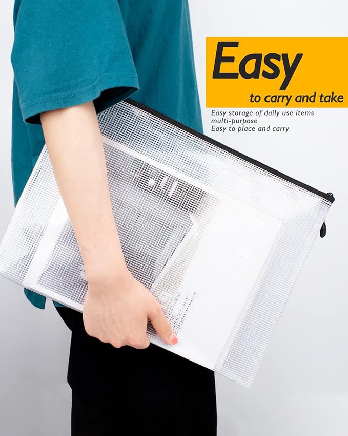 SUNEE Plastic Mesh Zipper Pouch 7x11 in (9 Colors, 18 Packs),Extra Large Water-Resistant Zip Bag for School Office Supplies, Puzzles & Games Organizing Storage