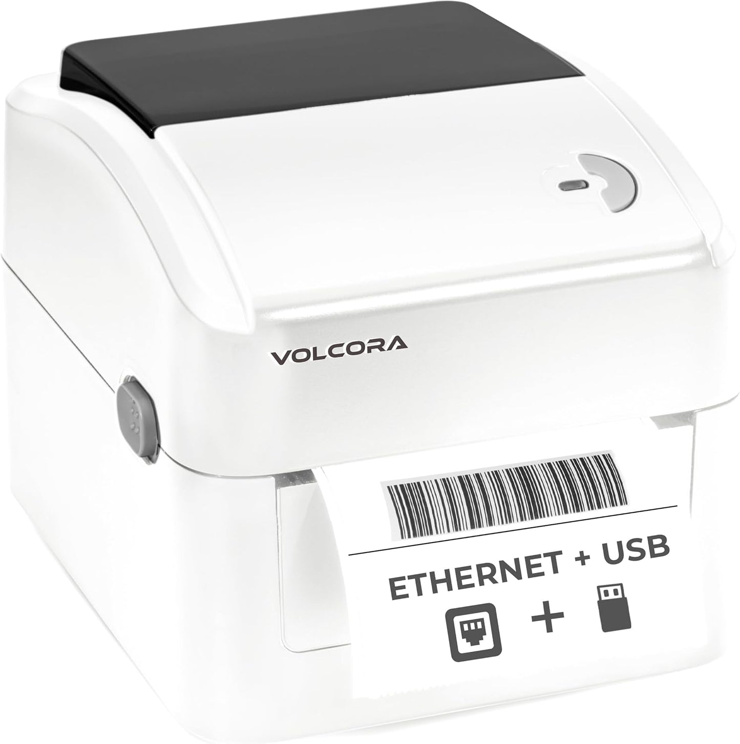 Volcora Thermal Label Printer with Ethernet/USB - Desktop 4x6 Shipping Label Printer, Compatible with Windows, Linux, Mac - Ideal for Small Business, Inkless Printer for Shipping Packages (White)