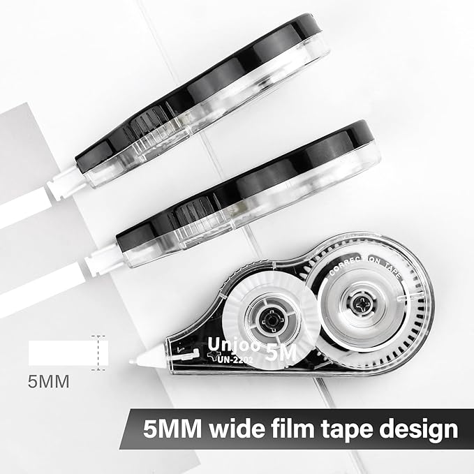 Correction Tape, Easy To Use Applicator for Instant Corrections, For school, Office (12pack, 5M/196" x 0.2", White)