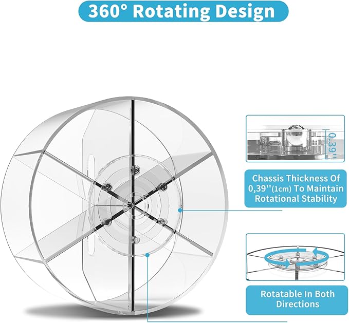 Acrylic Pen Holder for Desk, Acrylic Desk Organizer Clear, 360 Degree Pencil Holder for Desk Kids, Rotating Desk Organizer Rotating Pen Holder for Desk, Art Supply Storage Organizer 6 Compartments