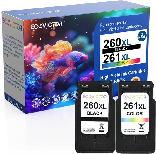 Certified Sustainable Ink Cartridge Replacement for Canon 260 261 260XL 261XL PG-260 CL-261XL Black and Color Combo 2 Pack Compatible for PIXMA TS6420 TS6420a TR7020 TR7020a TR7022a Printer