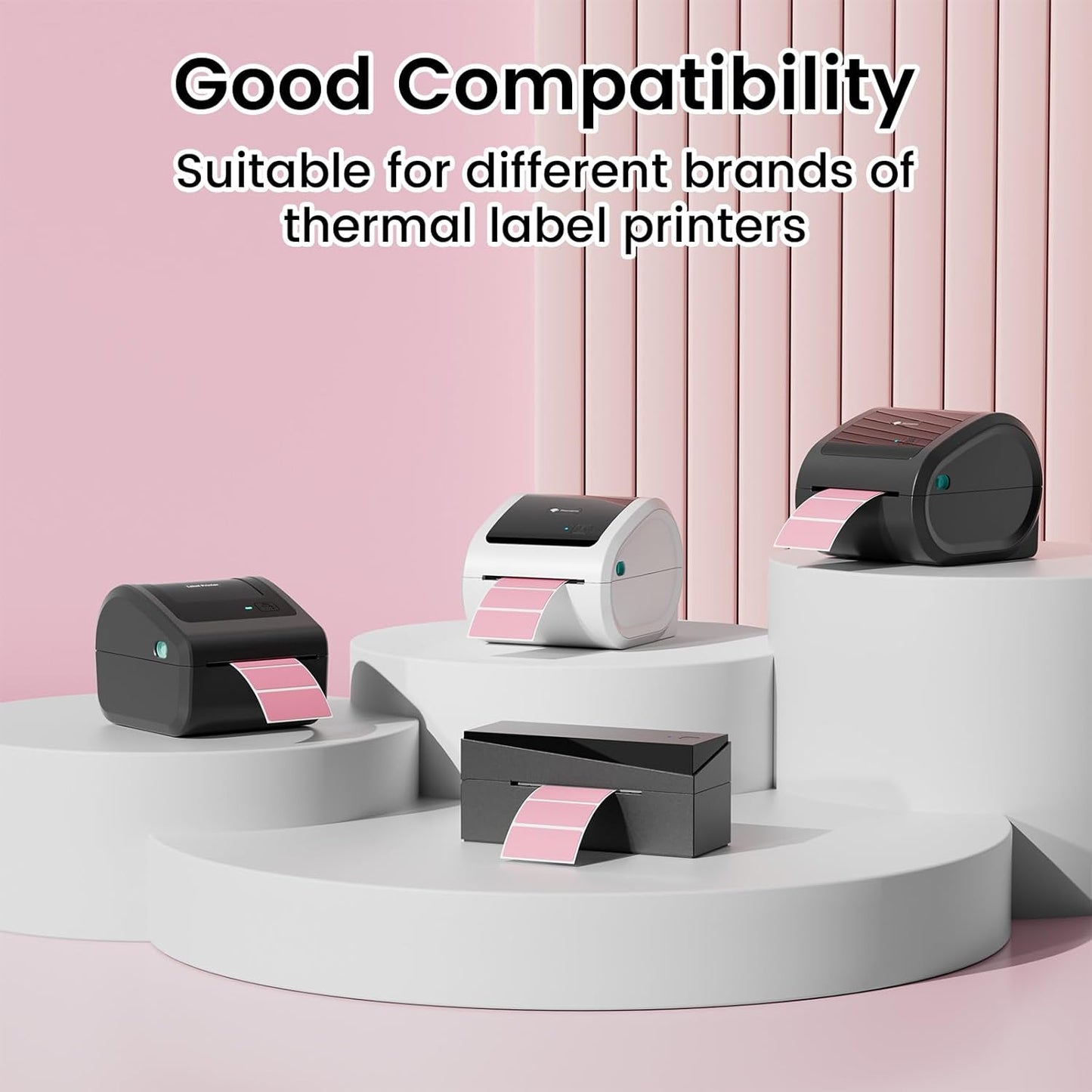2.25x1.25 Inch Thermal Labels Pink, Holographic Sliver Barcode Thermal Labels for Thermal Printer and Small Business, Multi-Purpose Rectangle Stickers, 500 Sheets/Roll