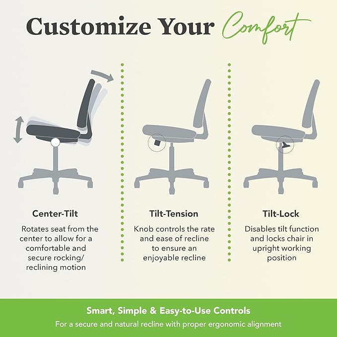 HON Volt Armless Chair, Ergonomic Adjustable Center-Tilt Recline, Fabric Back and Seat, Swivel Desk Chair, Black