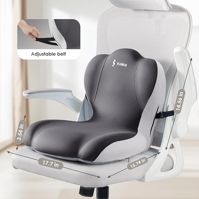 FLORICH Memory Foam Truck Seat Cushion with Adjustable Strap,Seat Cushion and Lumbar Support Pillow for Car Office Chair, Ergonomic Back Support & Sciatica Relief for Long Drives(Grey)