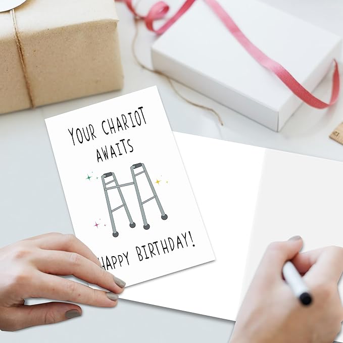 Funny Birthday Cards for Dad Mom Grandpa Grandma, Witty Birthday Card for Friends or Colleagues, Your Chariot Awaits Birthday Card
