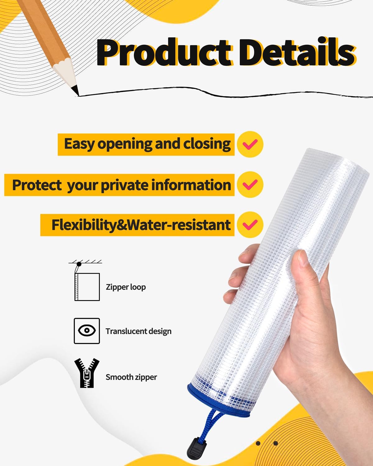 SUNEE Multisize Mesh Zipper Pouches (7 Colors, 21 Packs), Water-Resistant Zip Bag for School Office Supplies, Puzzles & Games Organizing Storage