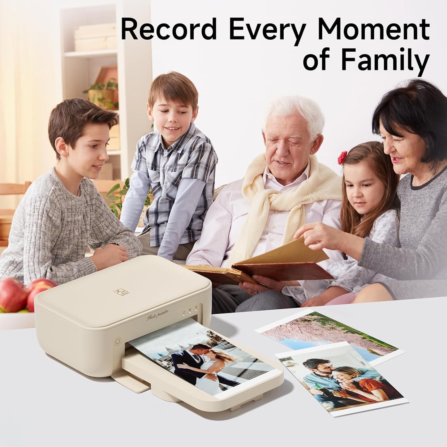 HPRT 4x6 Photo Printer with 108 Sheet Photo Paper& 2 Ribbon, Desktop Instant Picture Printer for iPhone, Smartphone, Thermal Dye Sublimation, WI-Fi Connnecting, Home Use, Beige