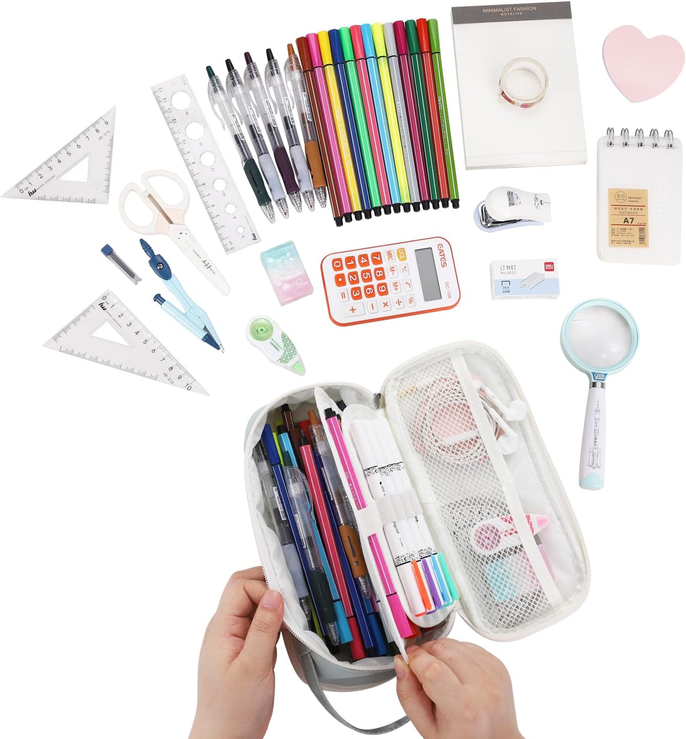 Large Pencil Case Zipper Pencil Pouch for Girls Adults Kids Aesthetic Pencil Bag with Handle Portable Big Capacity Pen Bag Organizer for School Office Green