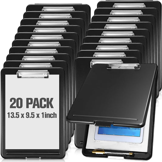 20 Pcs Clipboard with Storage Plastic Nursing Clipboard 9.5 x 13.5 Inch with Low Profile Clip Foldable Clip Board with Storage for Home Office Back to School Supplies