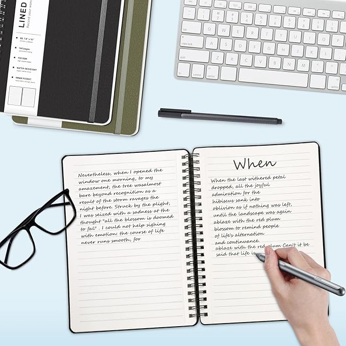 Lined Spiral Journal Notebook, B5 Hardcover Leather Notebook for Work, 7.8''×10'', 100GSM Thick Paper Spiral Bound Journaling Notebooks for Women & Men Office School Note Taking Business, Black