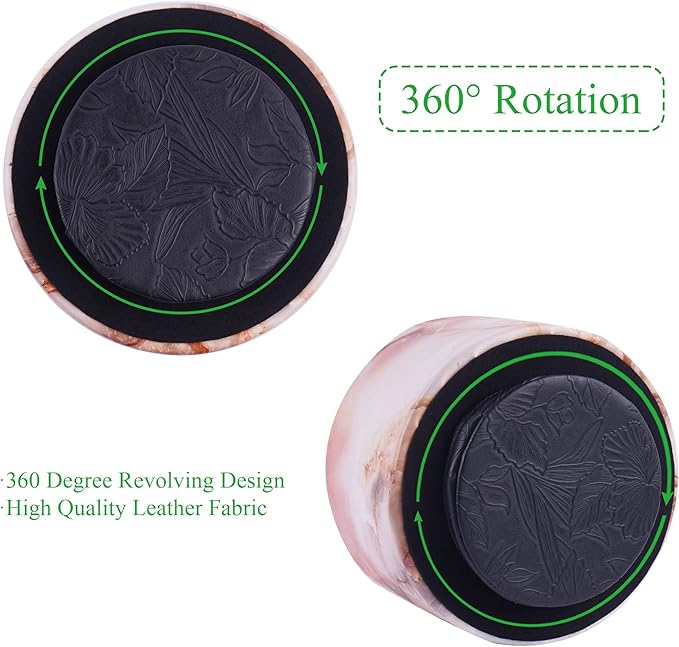 Round Leather Art Supply Organizer,Remote Control Holder,360-degree Rotating Pen Organizer with 4 Compartments(1-Marble Pink)