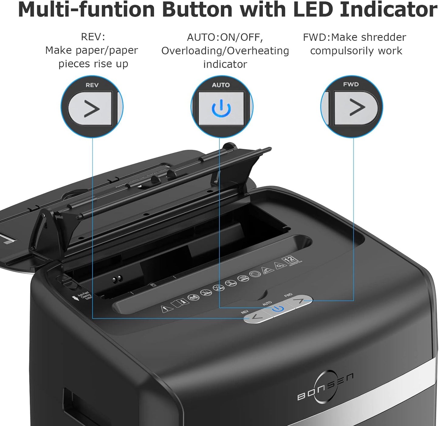 BONSEN Shredder for Office, 120-Sheet Auto Feed Paper Shredder, Micro Cut Paper Shredders for Home Office Use, 30 Minutes/High Security Level P-4/6 Gallon Bin (S3110)
