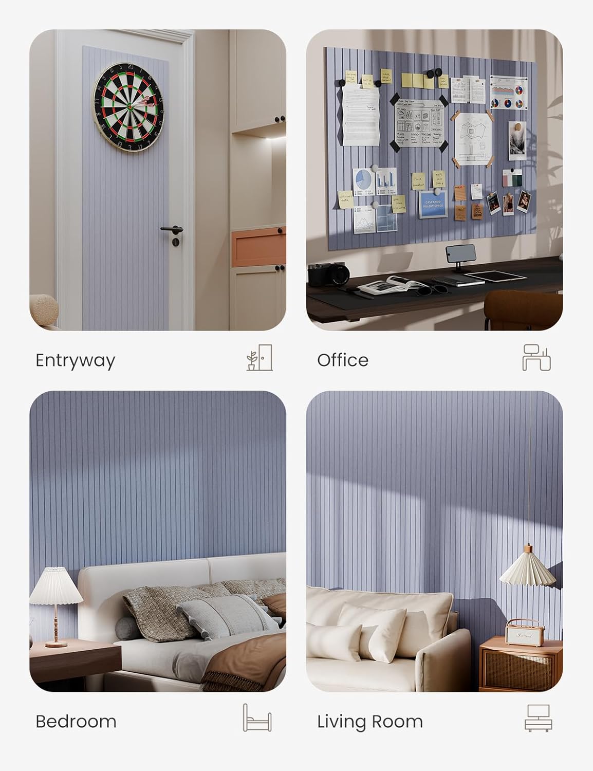 Bumusty Large Cork Board Alternative-47 x35 Felt Bulletin Board Tiles, with 30 Pushpins, 70 Adhesive Tabs, 12-Pack Slat Wall Paneling, Cork Boards for Office Push Pin Board Felt Board-Soft Periwinkle