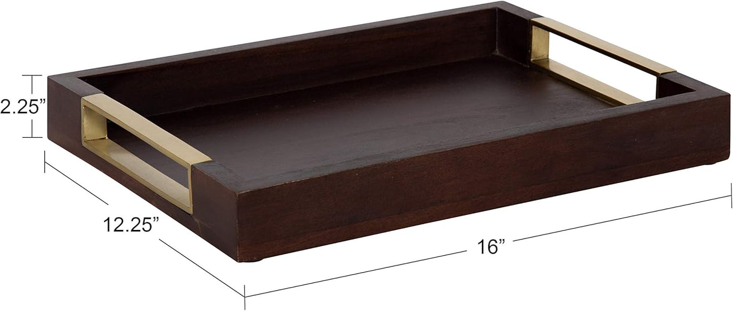 Kate and Laurel Heller Modern Rectangular Tray, 12 x 16, Espresso, Decorative Wood Tray for Storage and Display