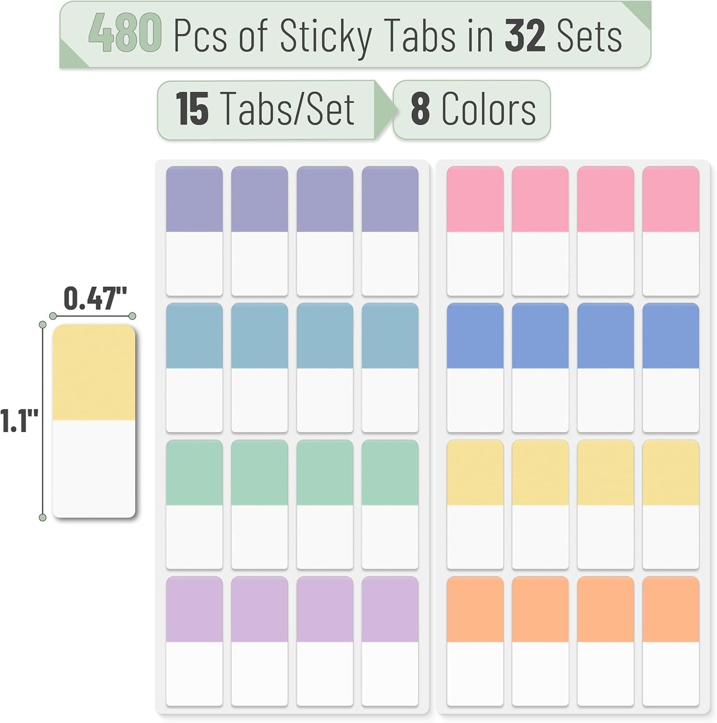 Mr. Pen- Sticky Index Tabs, 480 Pcs, Pastel Sticky Tabs for Notebooks, Page Markers