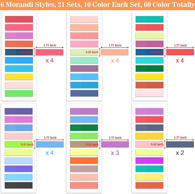 SIQUK 4200 Pieces Annotation Tabs Morandi Sticky Tabs for Annotating Books Tabs Transparent Page Markers Strip Page Flags Colored Tabs Writable and Repositionable Book Flags Tabs, 0.43 Inch