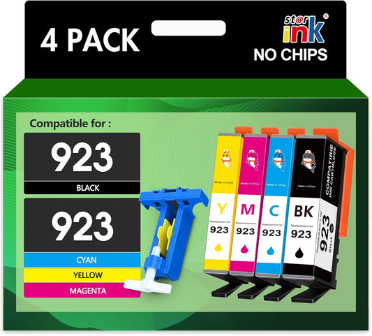 923 Ink Cartridges Combo Pack Without Chip Replacement for HP 923 Ink Cartridges for hp Printers Work for HP OfficeJet 8130e 8135e 8138e 8139e 8130 OfficeJet 8120 8122e 8123 Printer,4 Pack