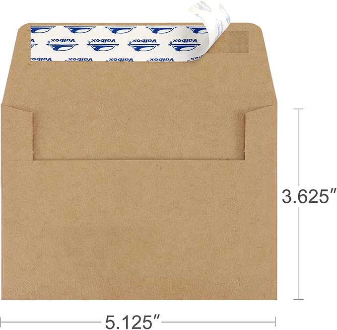 ValBox A1 Invitation Envelopes 100 Qty - 3.5 x 5" Brown Envelopes Self Seal for Invitations, Wedding, Baby Shower, Small Gift Cards, Thank You Notes, RSVP - 5.125 x 3.625 Inches