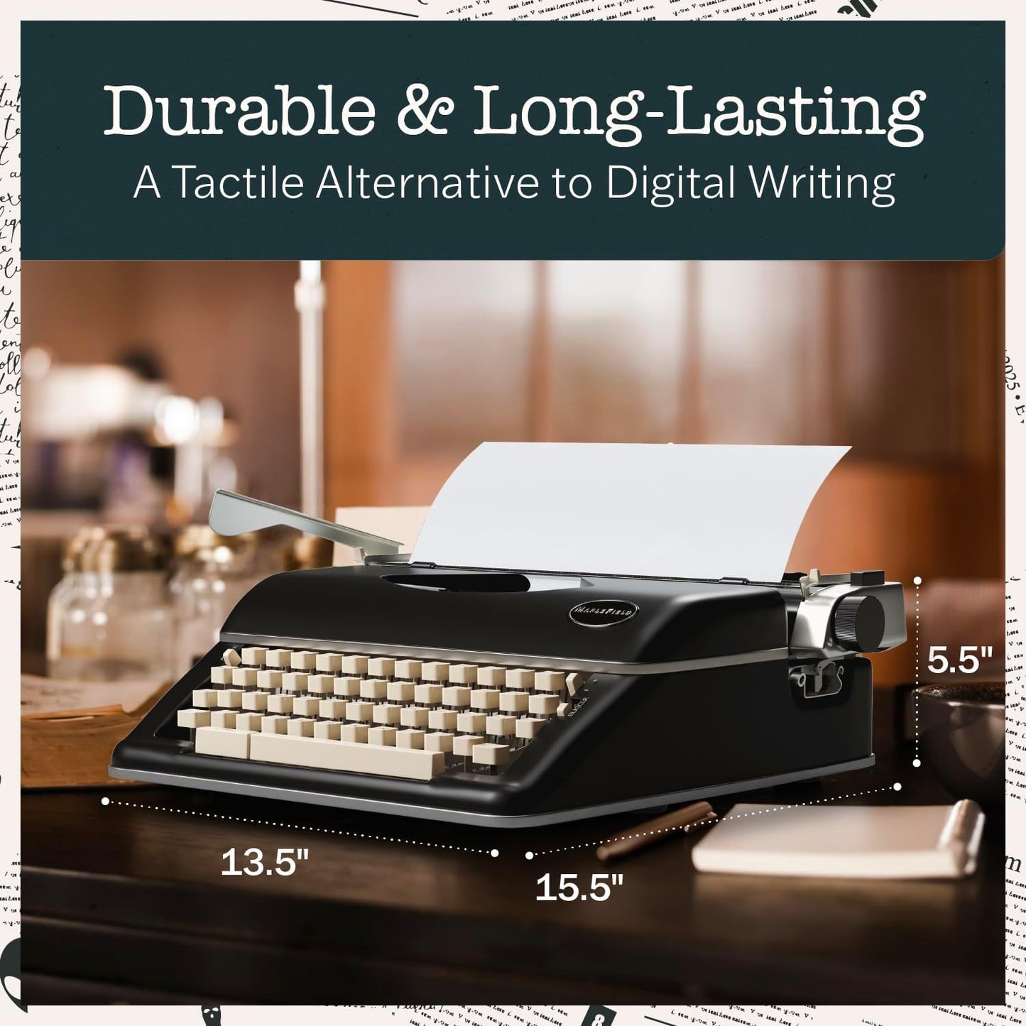 Maplefield Vintage Manual Typewriter - Black Metal - Desk Accessories & Office Supplies for Home Office