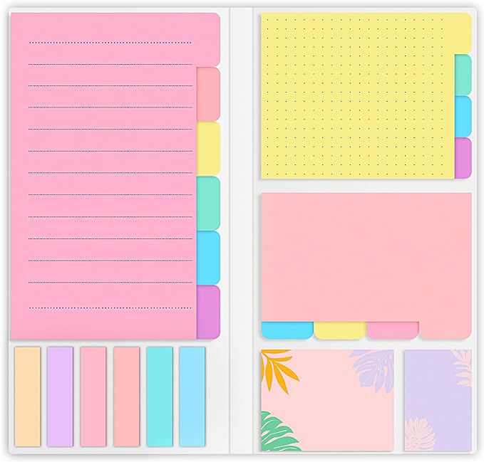 Sticky Notes Set, Post Self-Stick Notes Pads for Journaling Notebook Planner Study, Office Supplies College Essentials Back to School Supplies for High School Students Teen Girl Gifts Preppy